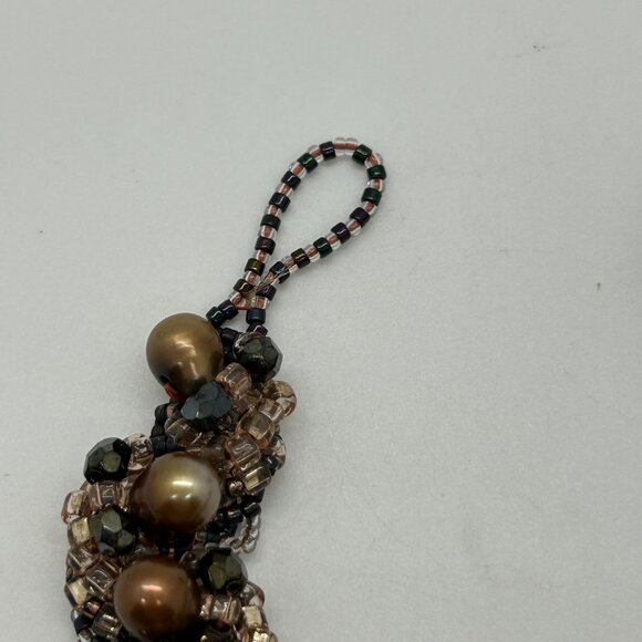 Vintage Woven Beaded Bracelet With Freshwater Pearls & Carnelian Bead Accent - Picture 5 of 14